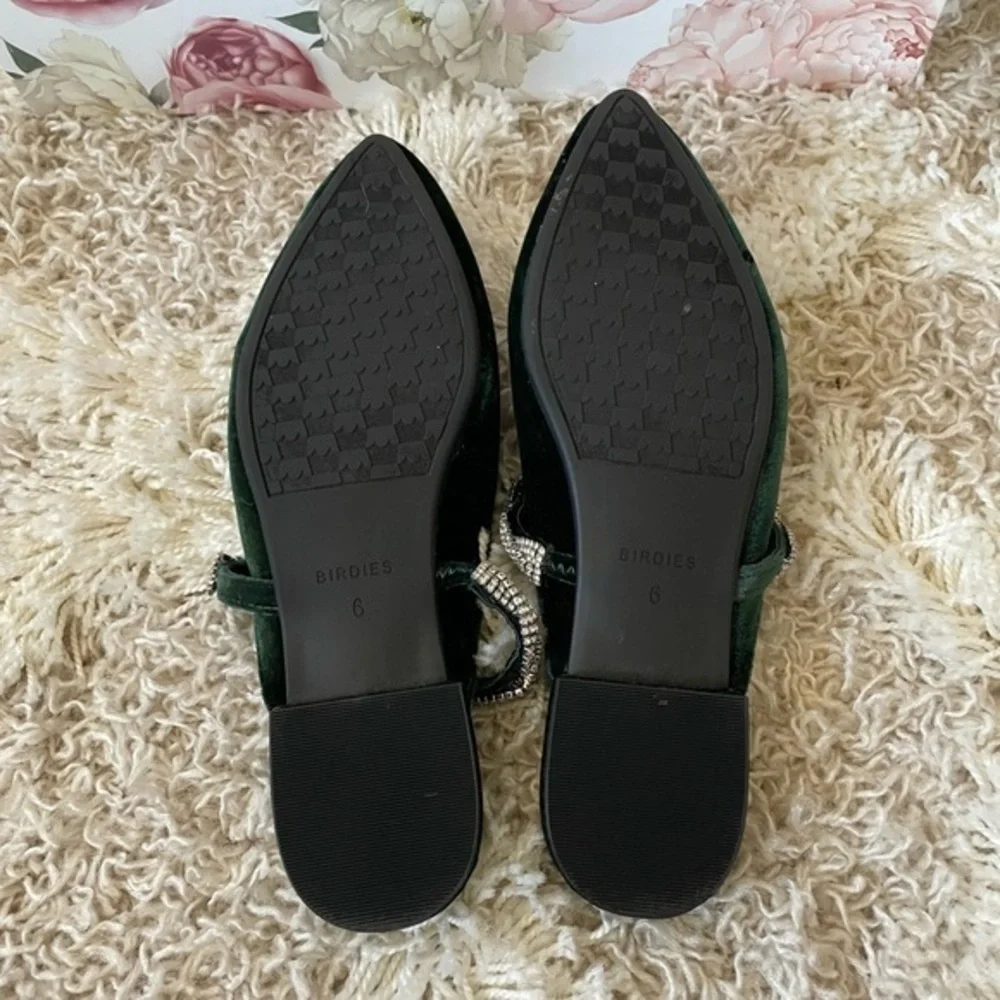 Emerald Green Birdies Swan Jeweled Velvet Slip On Shoe